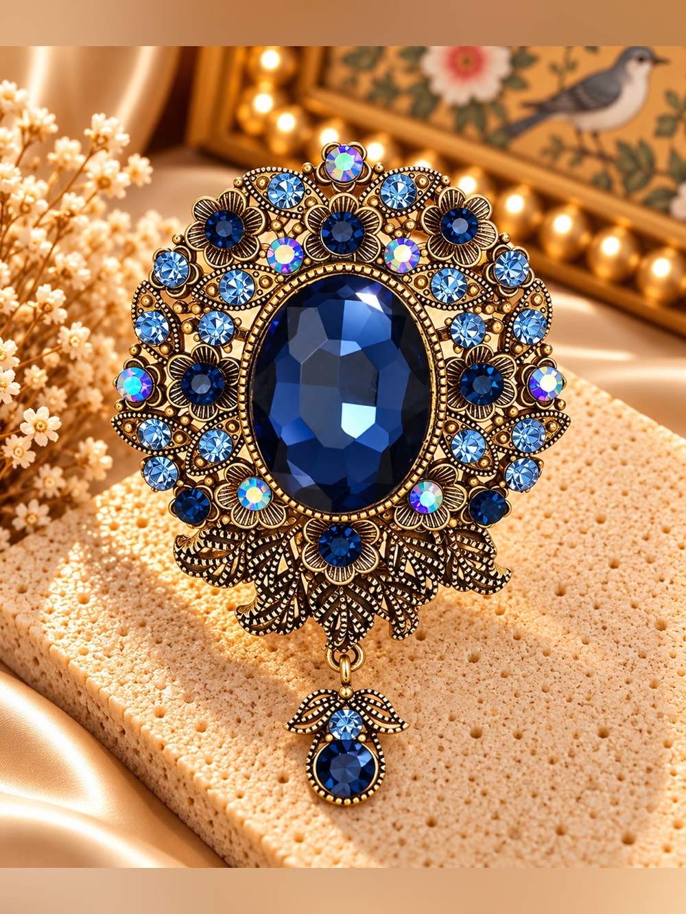 Crystal Vintage Style Royal Blue Statement Brooch